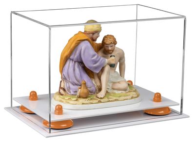 Better Display Cases Versatile Acrylic Clear Display Case - Small Rectangle Box with Orange Risers and White Base 9.5" x 6" x 6.5" (A005-OR)