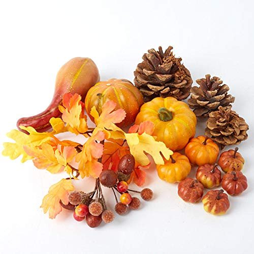 Factory Direct Craft Assorment of Faux Fall Leaves, Pumpkins, Gourds and Natural Pinecones for Autumn and Thanksgiving Decorations