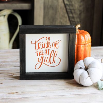 Halloween Decor | Orange Black White Trick or Treat Y'all Sign | Farmhouse Wall Decor | Spooky Party Decor