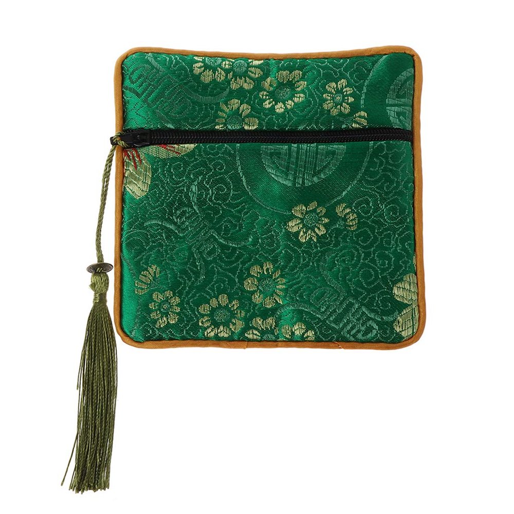 Youngy Classic Chinese Embroidery Jewelry Bag Organizer Silk Tassel Traditional Pouch - Green