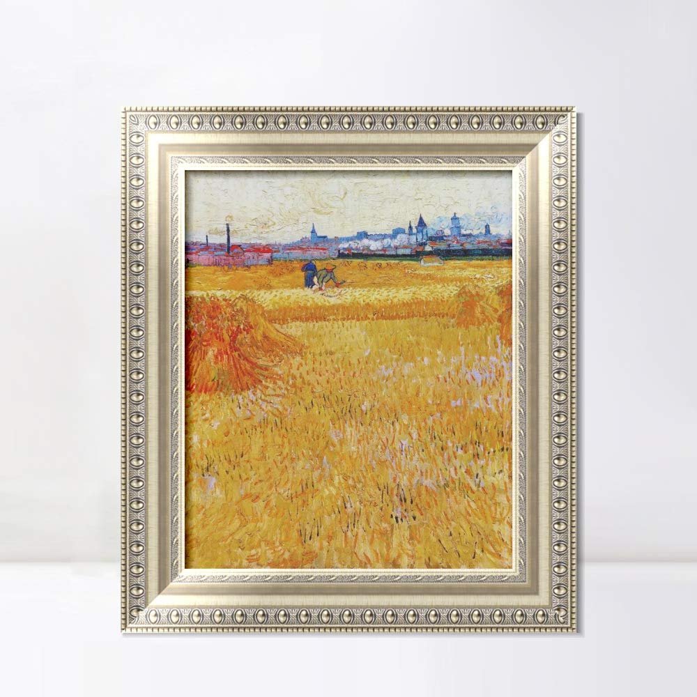 INVIN ART Framed Canvas Art Giclee Print Arles View from The Wheat Fields by Vincent Van Gogh Wall Art Living Room Home Office Decorations(European Style Silver Frame,20"x24")