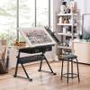 Yaheetech Height Adjustable Drafting Table Drawing Table Artist Desk Tilting Tabletop Art Craft Desk Watercolor Paintings Sketching Work Station w/2 Storage Drawers and Stool for Home Office view 2