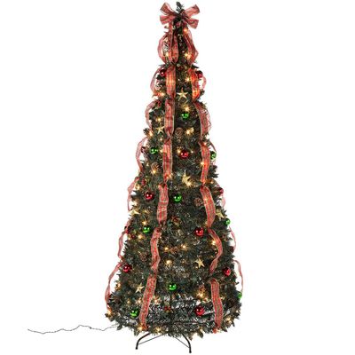 Holiday Peak Pull-Up Christmas Tree, Pre-Lit and Fully Decorated, 7
