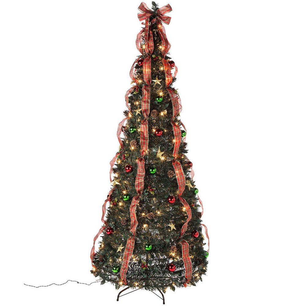 Holiday Peak Pull-Up Christmas Tree, Pre-Lit and Fully Decorated, 7