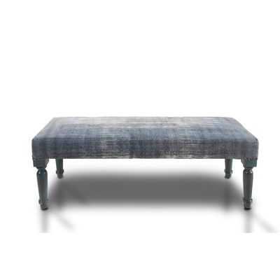 LR Home Blue Upholstered Bench for Bedroom End of Bed | Modern Distressed Accent Bench for Living Room, Entryway, or Hallway | 47" L x 16" W x 18" H