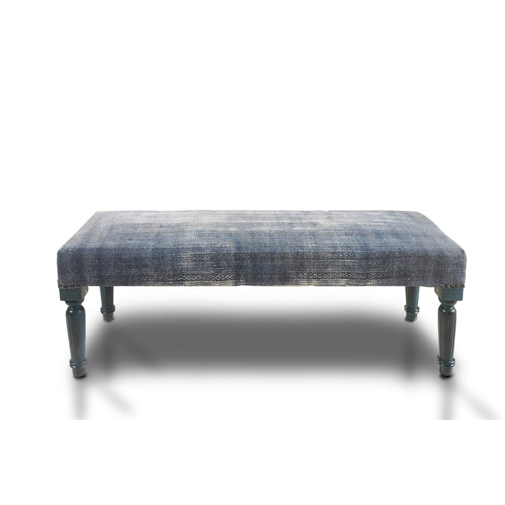 LR Home Blue Upholstered Bench for Bedroom End of Bed | Modern Distressed Accent Bench for Living Room, Entryway, or Hallway | 47" L x 16" W x 18" H