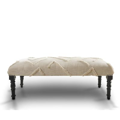 LR Home Off White Tufted Upholstered Bench for Bedroom or Living Room | Striped Modern Accent Bench for End of Bed or Entryway Seating | 47" L x 16" W x 18" H