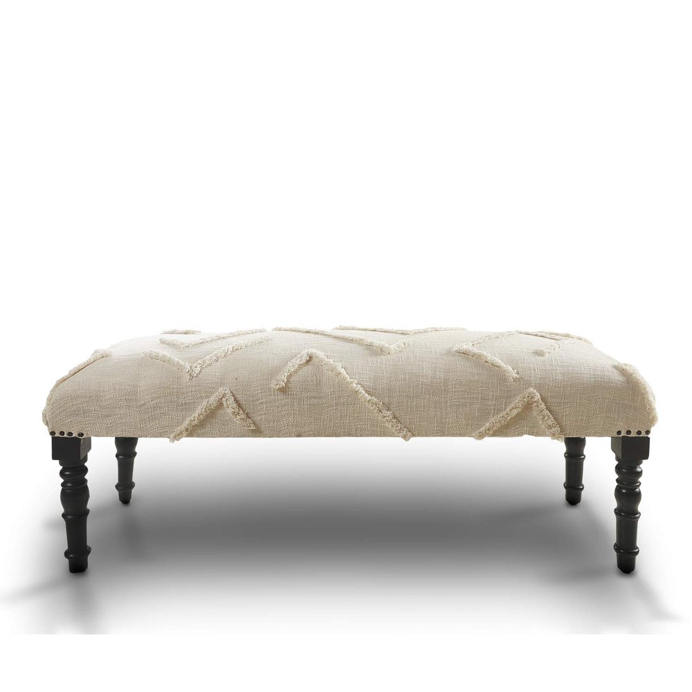 LR Home Off White Tufted Upholstered Bench for Bedroom or Living Room | Striped Modern Accent Bench for End of Bed or Entryway Seating | 47" L x 16" W x 18" H