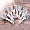 8-Piece Ceramic Soup Spoon Set - 5.7 Inch Small Chinese Rice Spoons with Assorted Floral Motifs - Hand-Painted Style Porcelain Spoons for Soup, Ramen, Dessert and Pho - Microwave & Dishwasher Safe view 2