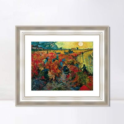 INVIN ART Framed Canvas Art Giclee Print Der rote Weinberg by Vincent Van Gogh(Classic Silver Frame with Mat,20"x24")