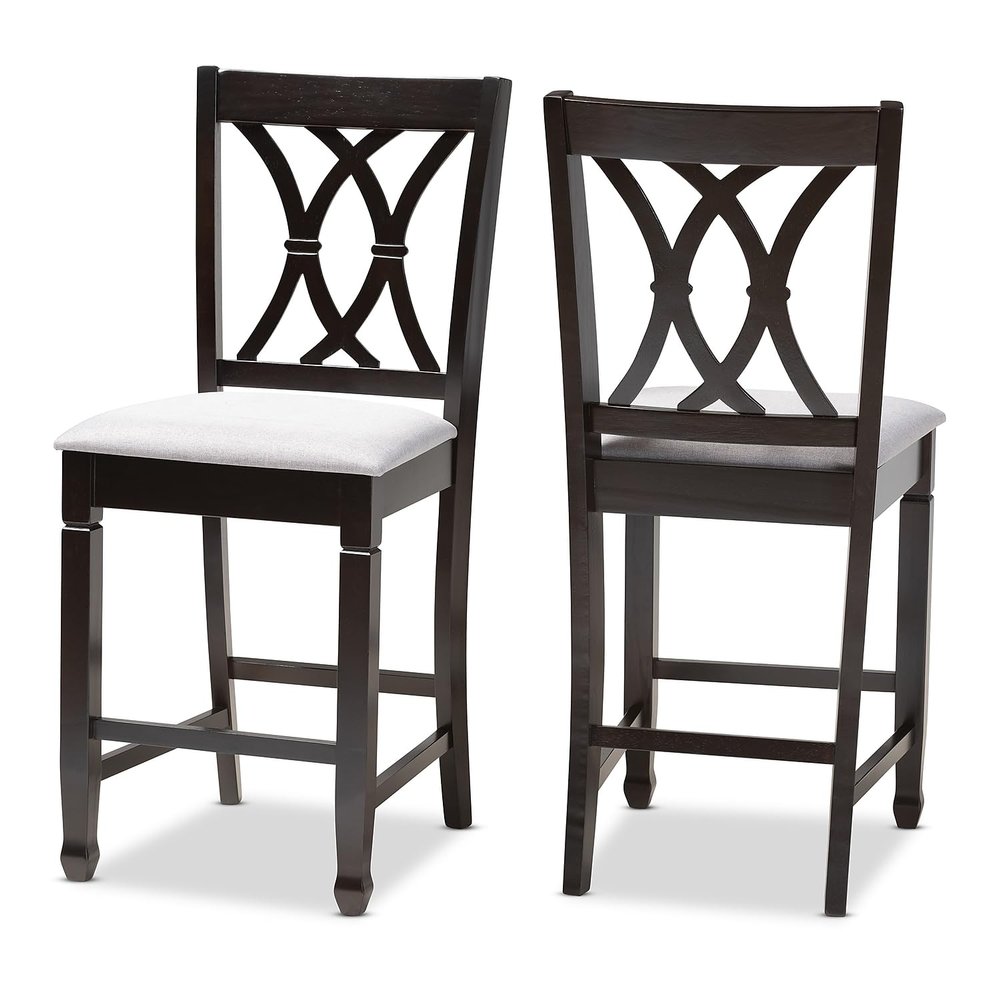 Baxton Studio Reneau Contemporary Fabric Cut-Out Back Counter Stool, Gray and Espresso, 2-Pieces/Set
