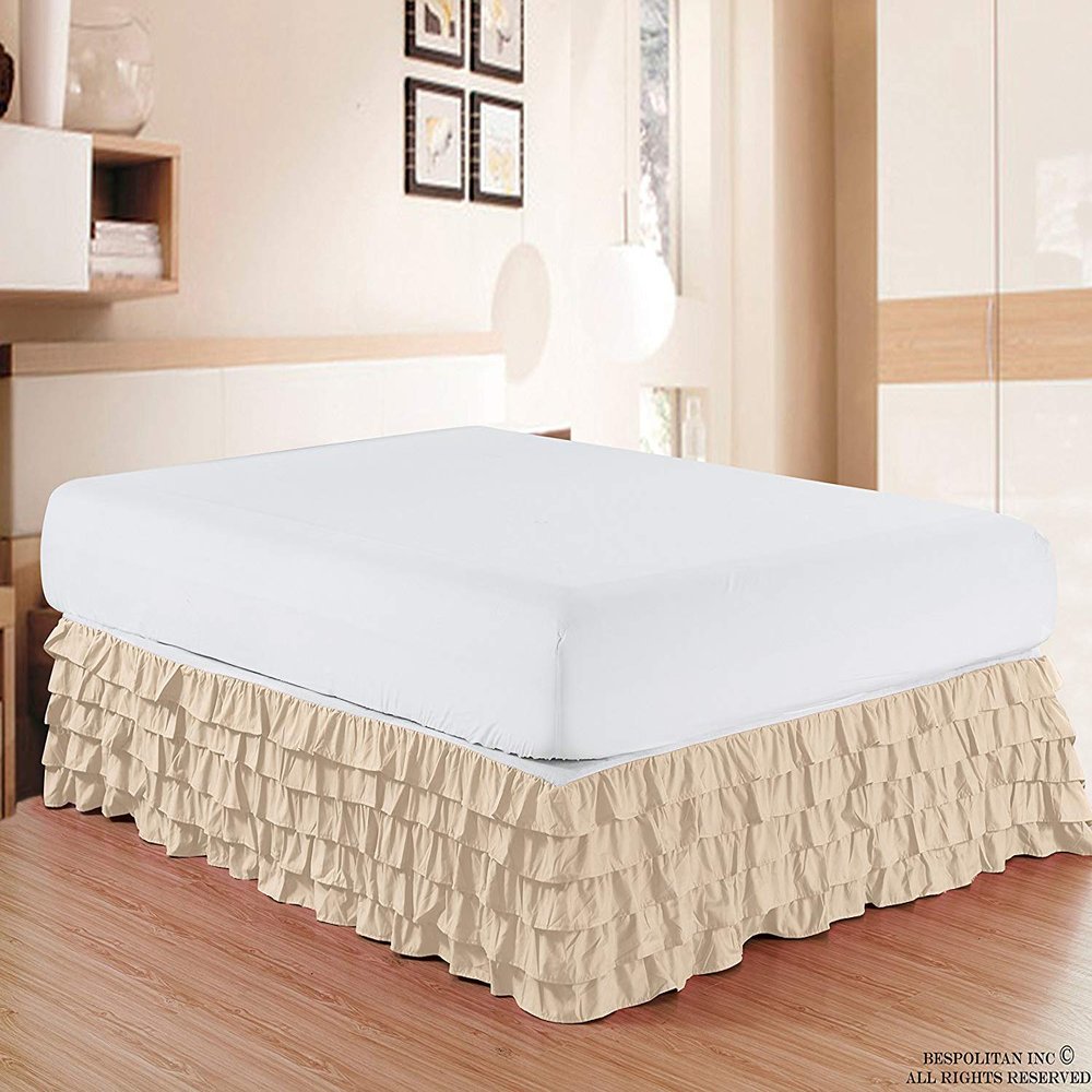Comfort Bed 1000 Thread Count Wrinkle and Fade Resistant Egyptian Cotton Quality Microfiber Multi-Ruffle Bed Skirt - 16inch Drop, Full XXL-54''x84'' Cream