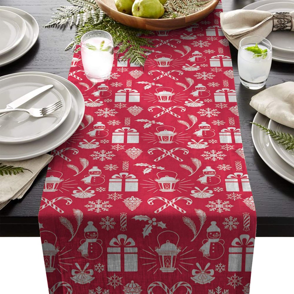Table Runner for Kitchen Dining Room Supplies Fabric Decorations, Merry Christmas Cute Candy Cane Pink Gift Table Cloth for Wedding/Birthday Party/Baby Shower/Foyer,Non Slip Table Runners 13x90 Inch