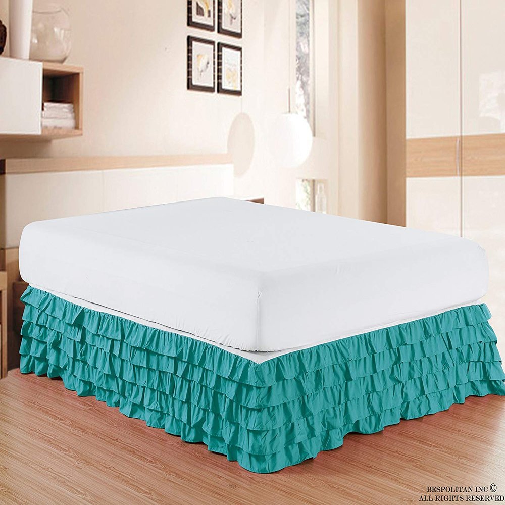 Comfort Bed 1000 Thread Count Wrinkle and Fade Resistant Egyptian Cotton Quality Microfiber Multi-Ruffle Bed Skirt - 16inch Drop, Three Quarter/Small Double/Antique-48''x75'' Turqoise