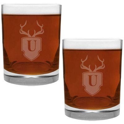 2 Piece Glass Set Engraved with Antler and Shield U-Letter Monogram, 13.5-Ounce