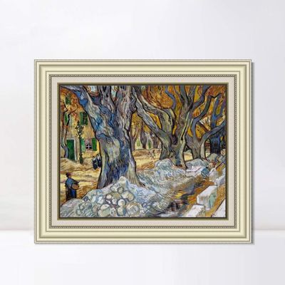 INVIN ART Framed Canvas Art Giclee Print Large Plane Trees, 1889 by Vincent Van Gogh Wall Art Living Room Home Office Decorations(Beige Color Frame with Linen Liner,20"x24")