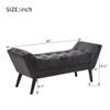 Apeaka Velvet Upholstered Tufted Ottoman Bench with Arms Bed Bench Modern Accent Bench for Entryway Bedroom Living Room with Wood Legs Dark Gray view 2
