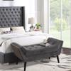Apeaka Velvet Upholstered Tufted Ottoman Bench with Arms Bed Bench Modern Accent Bench for Entryway Bedroom Living Room with Wood Legs Dark Gray view 4
