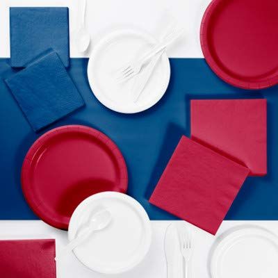 Patriotic Party Decorations, Color Disposable Plates, Napkins, Cups, and Cutlery for 24 People, Box of 245 Pieces