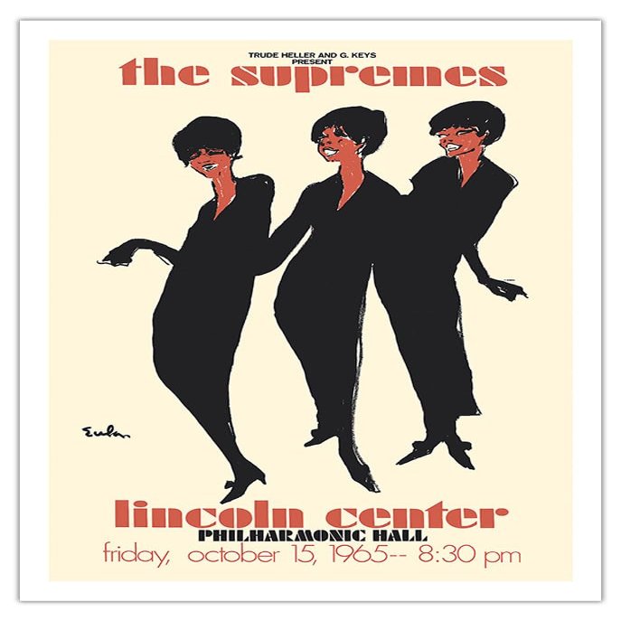 The Supremes - 1965 Lincoln Center Philharmonic Hall Concert - Vintage Music Poster by Joe Eula c.1965 - Fine Art Matte Paper Print (Unframed) 30x44in