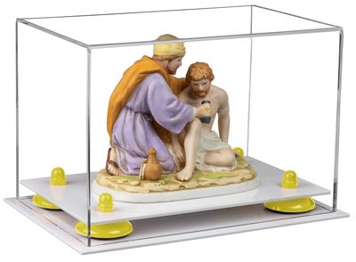 Better Display Cases Versatile Acrylic Clear Display Case - Small Rectangle Box with Yellow Risers and White Base 9.5" x 6" x 6.5" (A005-YR)