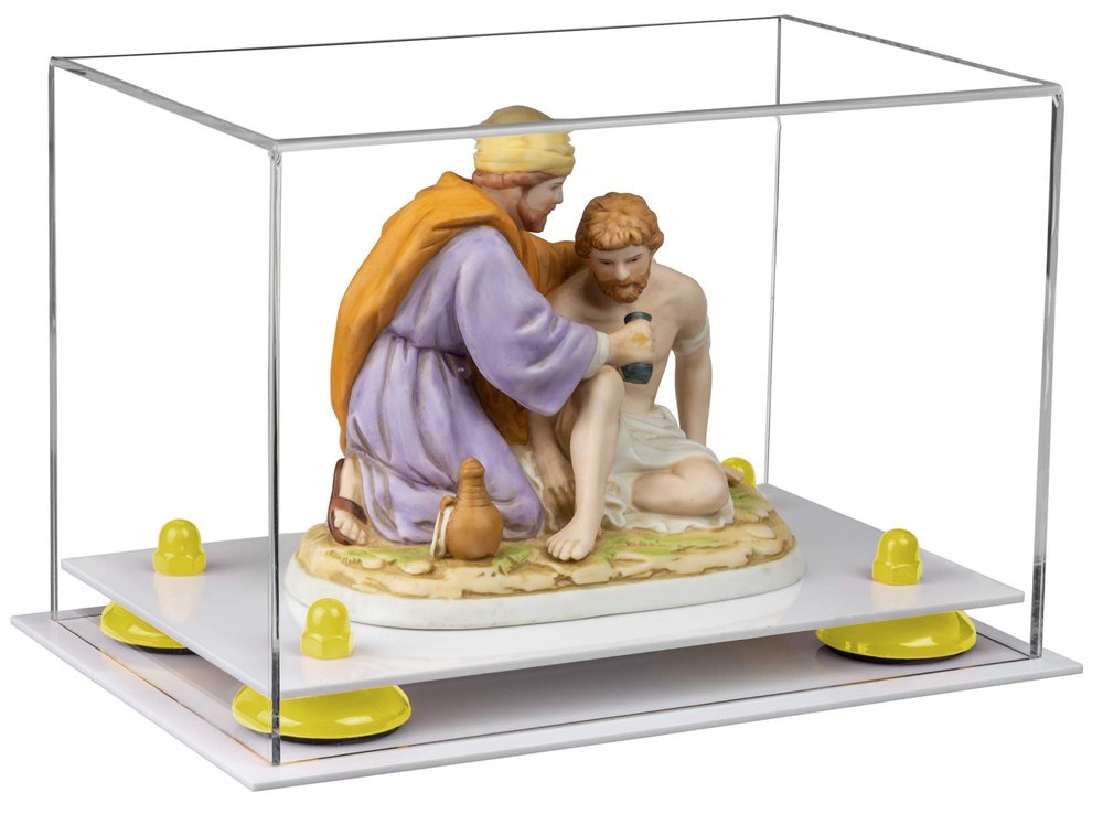 Better Display Cases Versatile Acrylic Clear Display Case - Small Rectangle Box with Yellow Risers and White Base 9.5" x 6" x 6.5" (A005-YR)