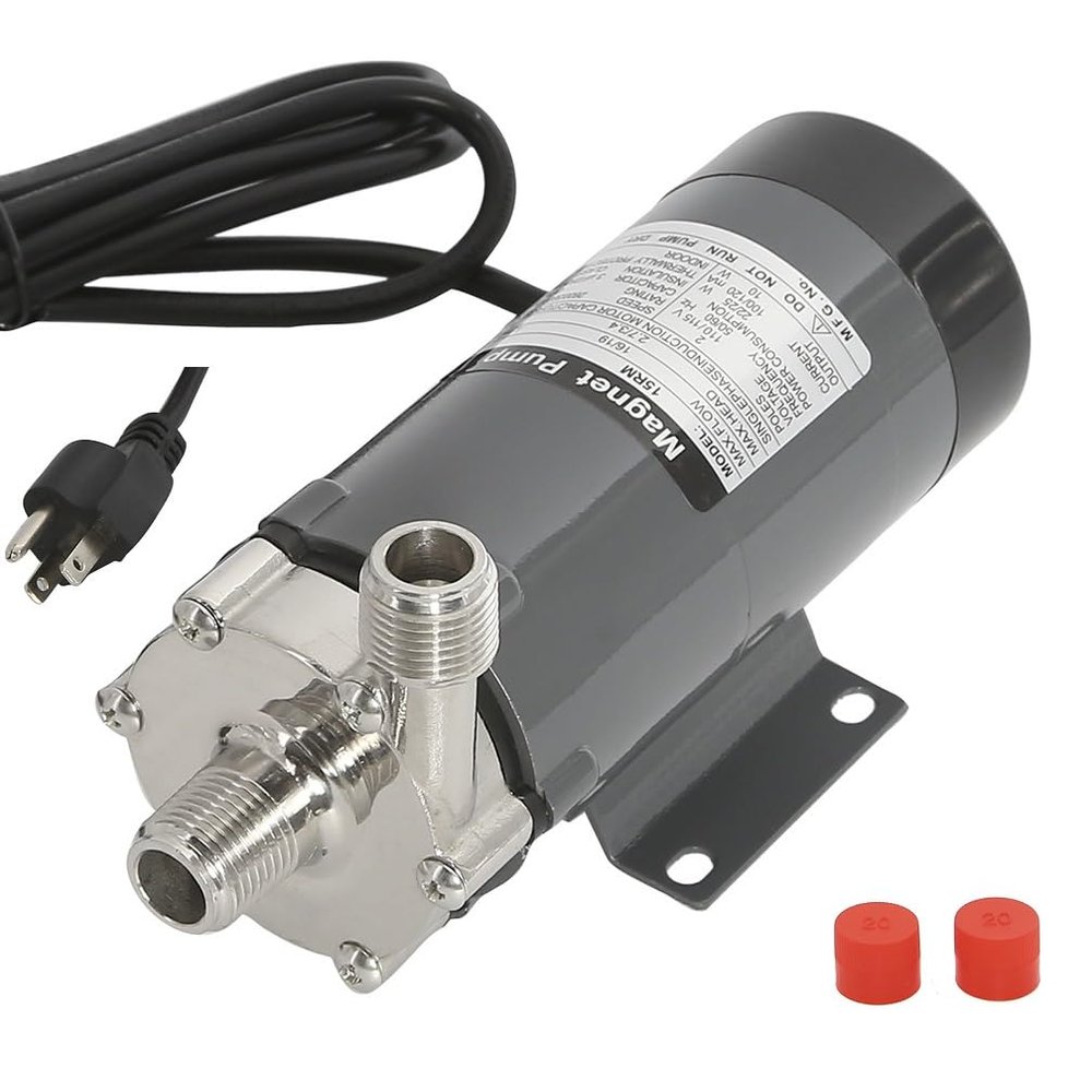 110V Magnetic Home Brewing System Beer Pump, Food Grade Stainless Steel Head with 1/2'' NPT Thread, Advanced High Temperature Resistance System Pump (Stainless Steel Head)