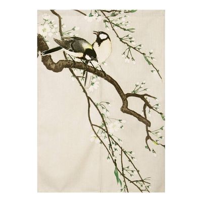 BAIHT HOME Japanese Noren Doorway Curtain Ink Painting Flower and Magpie Door Curtain Tapestry Room Divider with Tension Rod, 33 x 59 inches