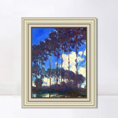 INVIN ART Framed Canvas Art Giclee Print Poplars on the Epte by Claude Monet Wall Art Living Room Home Office Decorations(Beige Color Frame with Linen Liner,20"x24")