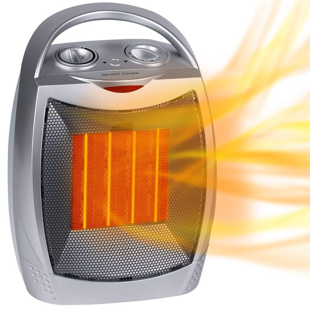 Portable Electric Space Heater 1500W/750W Personal Room Heater with Thermostat, Small Desk Ceramic Heater with Tip Over and Overheat Protection ETL Certified for Office Indoor Bedroom (Silver)