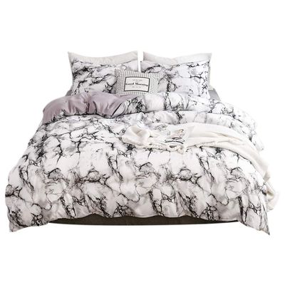 Marbled Print Bedding Sets,3Pcs Polyester Quilt Cover Pillowcase Bedding Det Cover Sets,1Quilt Cover +2Pillowcase, (White)