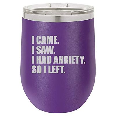 12 oz Double Wall Vacuum Insulated Stainless Steel Stemless Wine Tumbler Glass Coffee Travel Mug With Lid I Had To Deal With People Today Funny (Purple)