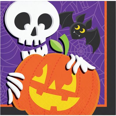 Creative Converting Halloween Skeleton Beverage Napkins, 5", Multi-color