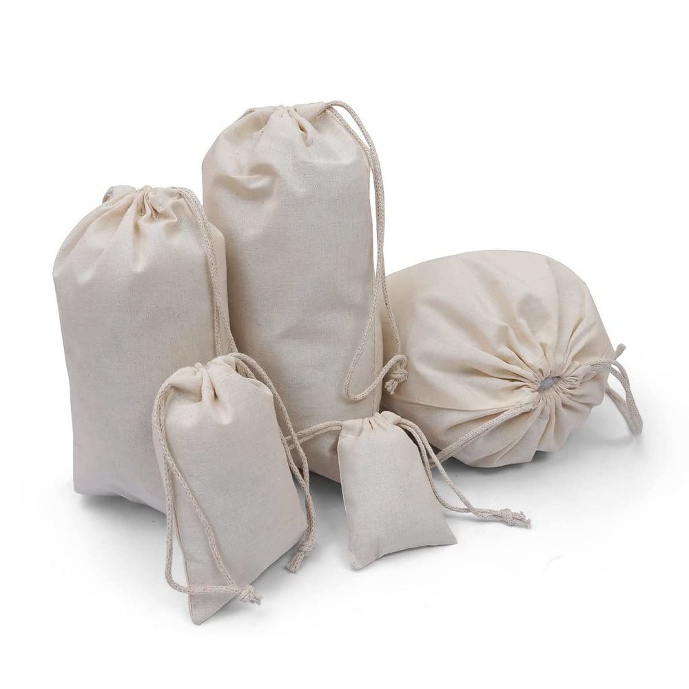 BIGLOTBAGS 100Pcs 6 x 10 Inches Premium Cotton Muslin Double Drawstring Bags, Reusable Bag Natural Cotton Bags with Drawstring Produce Bags Bulk Gift Bag Jewelry Pouch for Party Wedding Home Storage