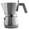 Alessi Moka, Espresso coffee maker in aluminium casting. Handle and knob in PA, grey. Magnetic steel bottom suitable for induction cooking. Filter for American coffee included. 9 cups. view 1