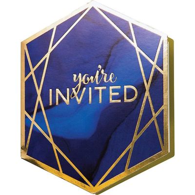 Creative Converting Blue and Gold Foldable Invitations with Envelope