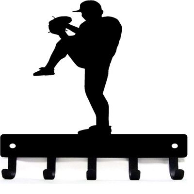 The Metal Peddler Baseball Pitcher Sport Wall Key Holder - Small 6 Inch