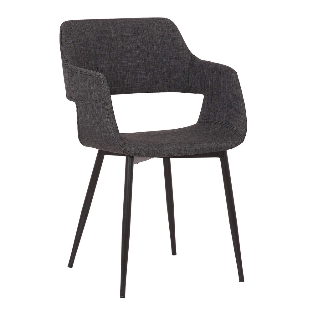 Armen Living Ariana Mid-Century Fabric Dining Room Accent Chair, 18" Height, Charcoal