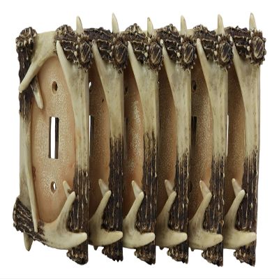 Ebros Set of 2 Novelty Woodland Rustic Forest Stag Deer Antlers Wall Electrical Cover Plate Accent Hand Painted Sculpted Antler Resin Home Decor Accessory (6, Single Toggle Switch)