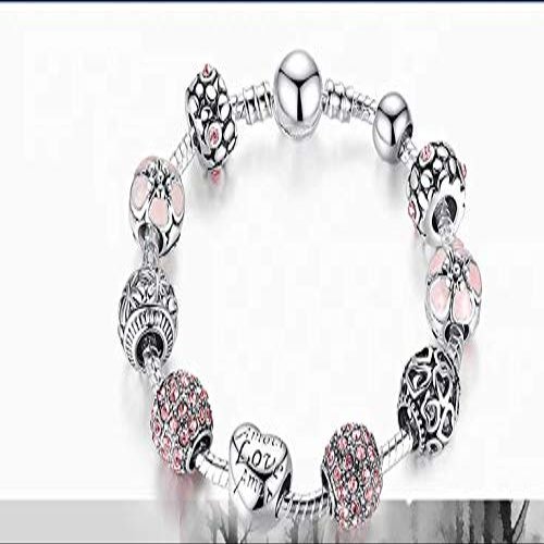Bansriracha Antique Silver Charm Bracelet & Bangle with Love and Flower Beads Women Wedding Jewelry 4 Colors 18CM 20CM 21CM (21)