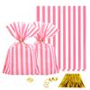 Clear Plastic Cellophane Treat Bags - Pink Stripes Party Favors Cello Bags Wedding Baby Shower Girls Birthday Carnival Party Cookie Candy Treat Favors Bags, 100pc view 1