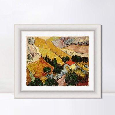 INVIN ART Framed Canvas Art Giclee Print Valley with Ploughman Seen from Above by Vincent Van Gogh Wall Art Living Room Home Office Decorations(Modern Simple White Frame with Mat,20"x24")