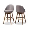 Baxton Studio Carra Mid-Century Modern Grey Fabric Upholstered Walnut-Finished Wood Swivel Bar Stool (Set of 2) view 1