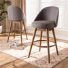 Baxton Studio Carra Mid-Century Modern Grey Fabric Upholstered Walnut-Finished Wood Swivel Bar Stool (Set of 2) view 2
