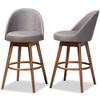 Baxton Studio Carra Mid-Century Modern Grey Fabric Upholstered Walnut-Finished Wood Swivel Bar Stool (Set of 2) view 4