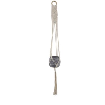 Flora Bunda 43 Inch H Hanging Macrame with Aztec Ceramic Pot,Clay