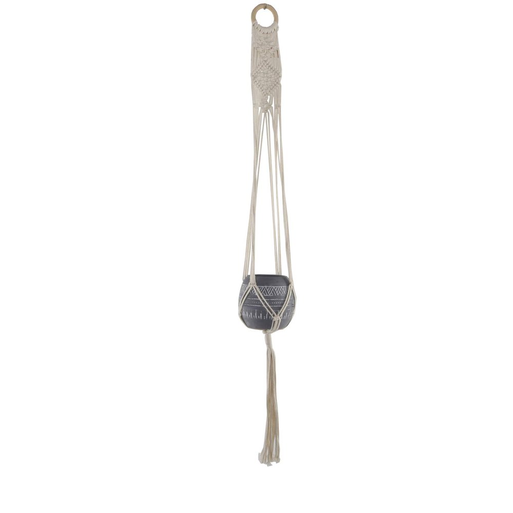 Flora Bunda 43 Inch H Hanging Macrame with Aztec Ceramic Pot,Clay