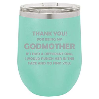 12 oz Double Wall Vacuum Insulated Stainless Steel Stemless Wine Tumbler Glass Coffee Travel Mug With Lid Fairy Godmother (Purple)
