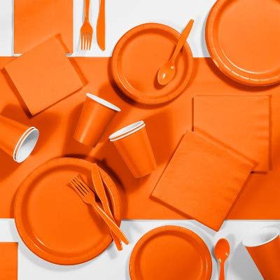 Sunkissed Orange Party Decorations, Color Disposable Plates, Napkins, Cups, and Cutlery for 24 People, Box of 245 Pieces