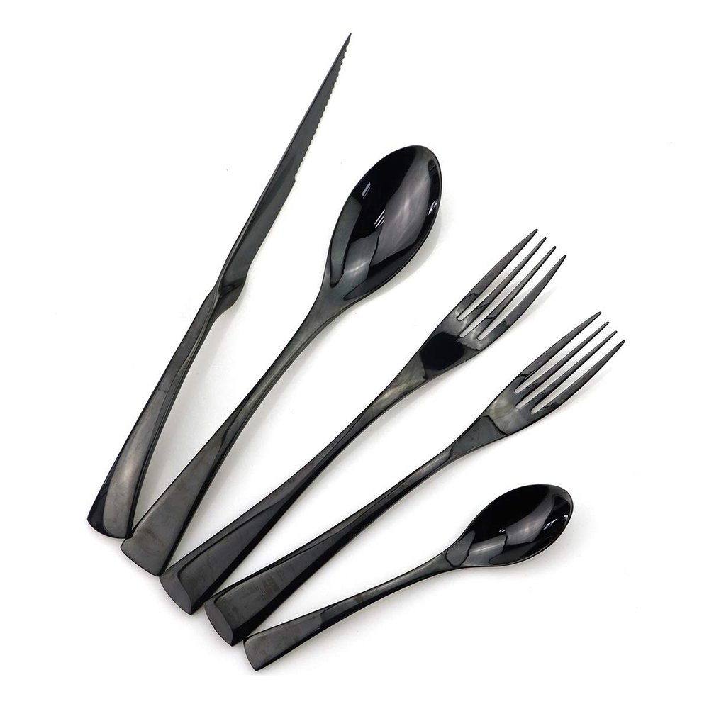 BRIIEC Luxury 20 Pieces Flatware Cutlery Set,18/10 Stainless Steel Heavy Duty Silverware Utensils Service for 4,Include Steak Knife Fork Teaspoon, Mirror Polished,Dishwasher Safe (Shiny Black)